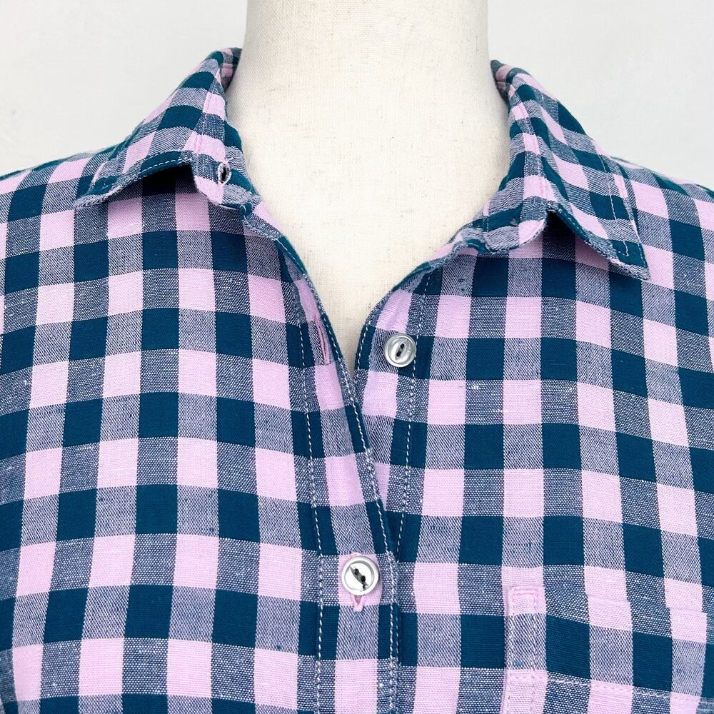 J. Crew Blue Lilac Gingham Check Woven 100% Cotton Popover Collared Shirt SIZE 4 - Picture 3 of 10
